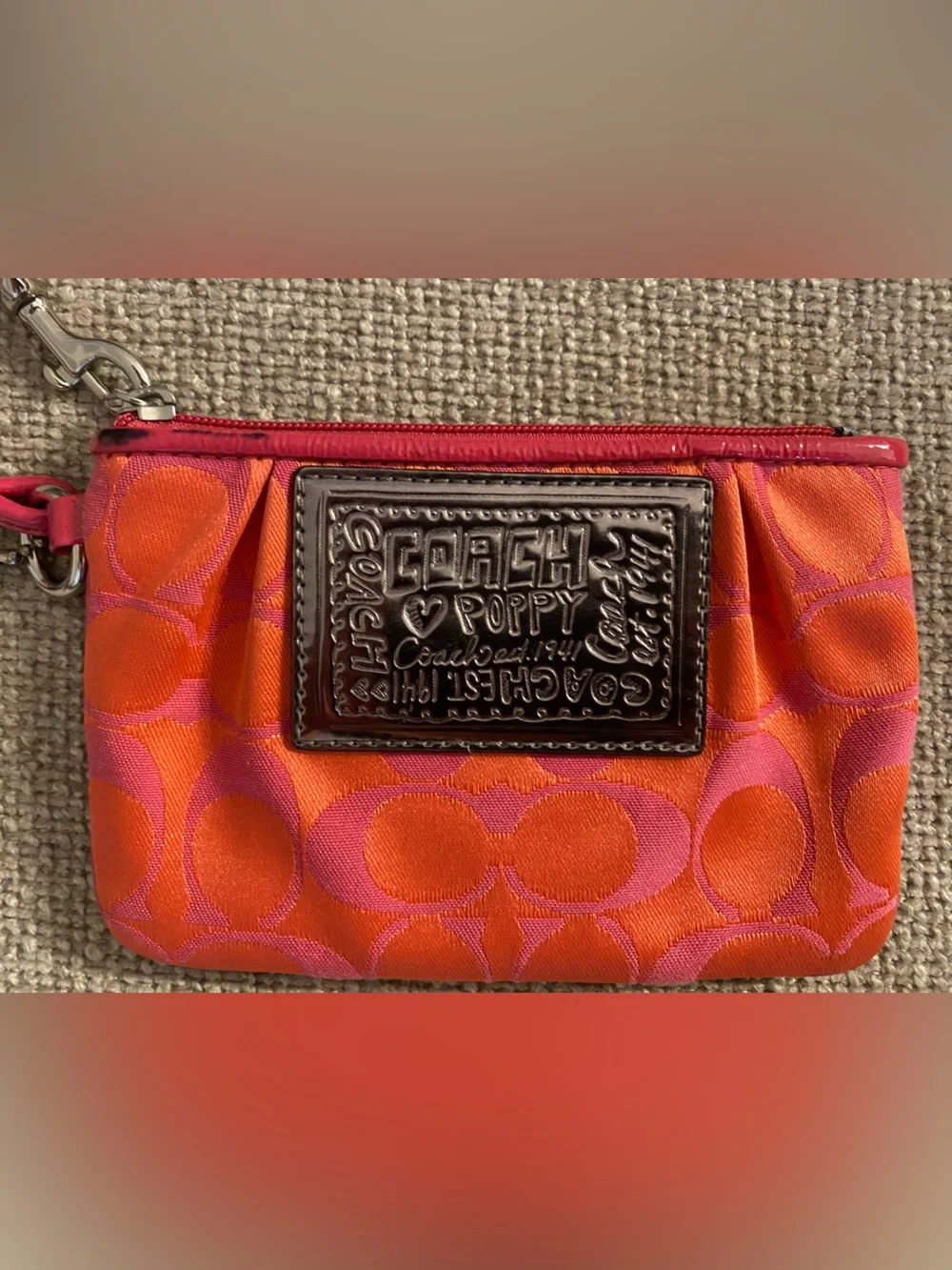 COACH Orange & Pink Signature Zip POPPY Wristlet